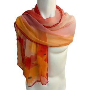 Vintage Sheer Floral Silk Scarf – Orange & Yellow Flowers